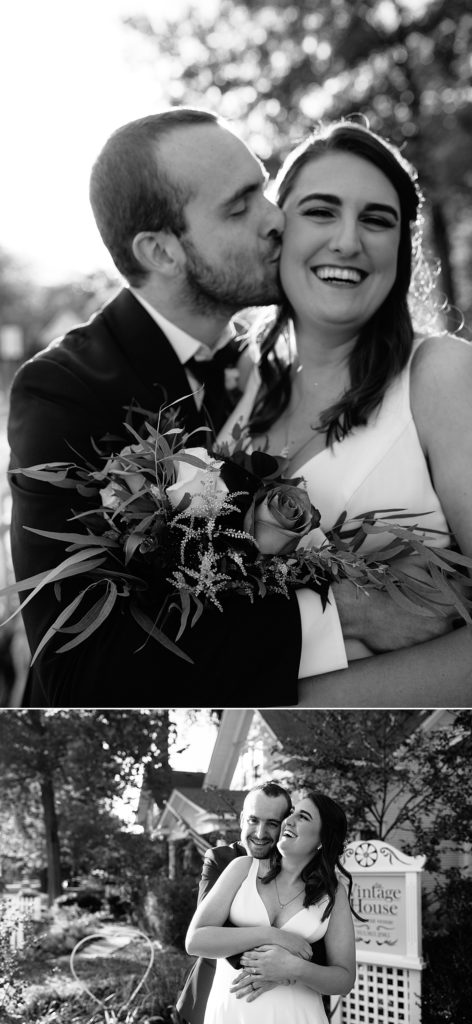 bride and groom snuggle up together and have fun with their kansas city wedding photographer