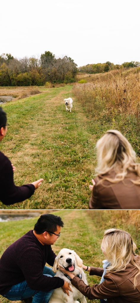 Fall Couples Photos at James A Reed Memorial Wildlife Area, taking photos with your dog