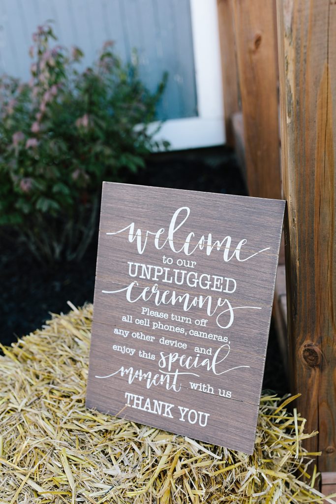 welcome to our unplugged ceremony wedding sign