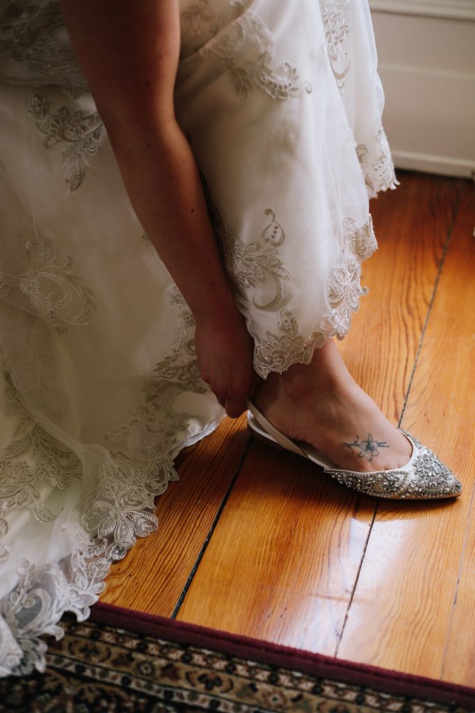 betsy johnson bridal shoe, bridal flats, lace wedding dress, white beaded flats,