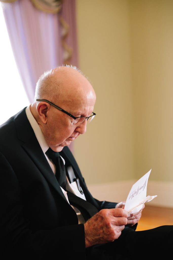 Bride writes her grandpa a heartfelt letter before their first look on her wedding day