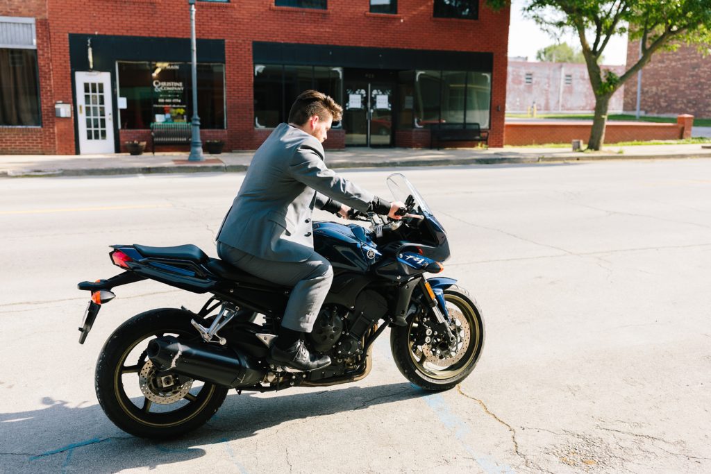 groom on motorcycle in Kansas City