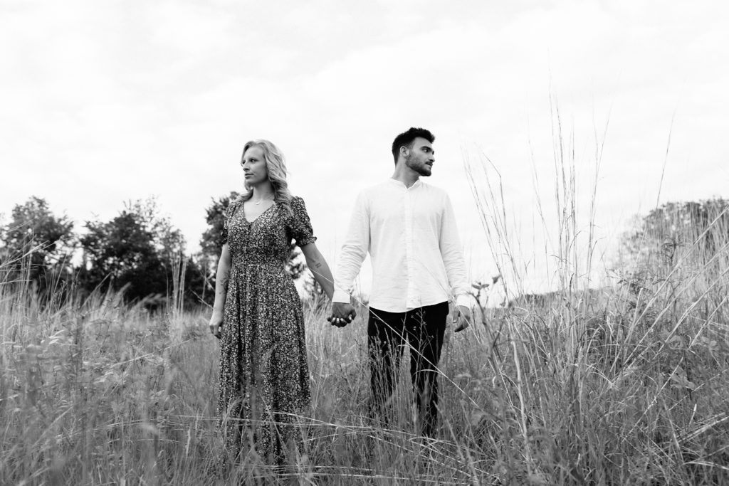 timeless engagement photos in black and white for the boho couple