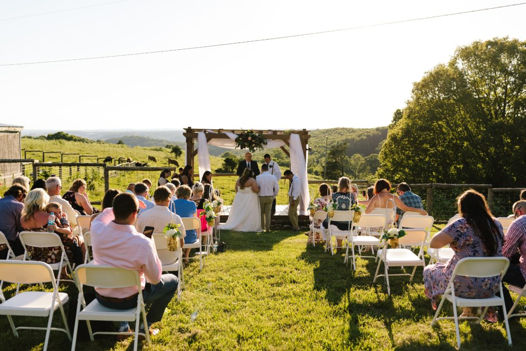 summer wedding at The Barn at Cricket Creek, Kansas City wedding photographer, sunset ceremony, outdoors wedding