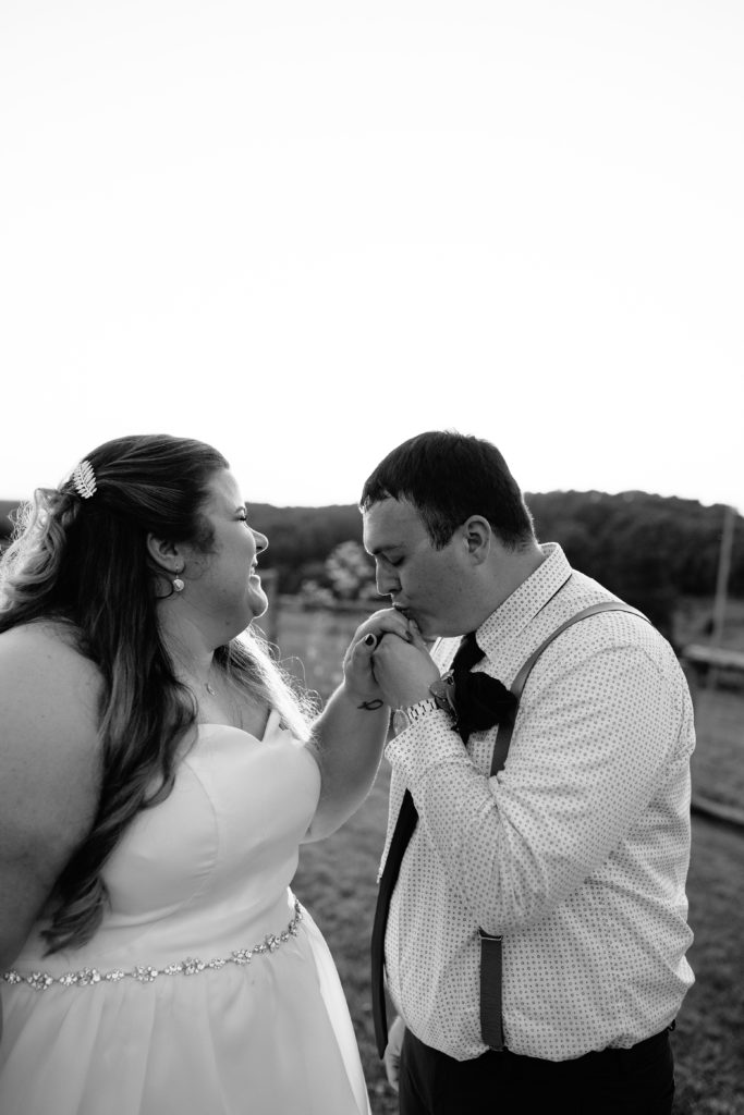 summer wedding at The Barn at Cricket Creek, Kansas City wedding photographer, classic black and white, real couple