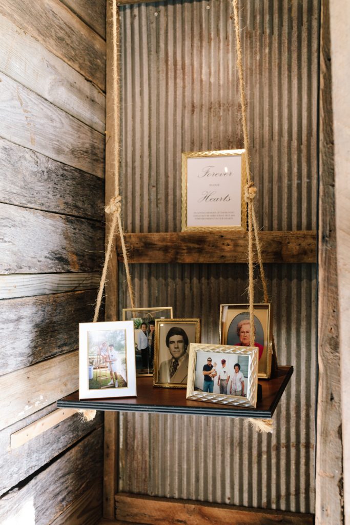 memory table, honored guest, in our hearts, DIY wedding, wedding inspo, rustic wedding, country wedding, barn wedding,