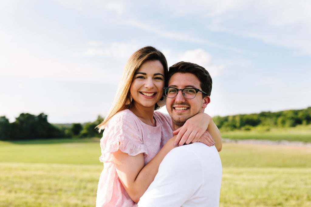 sunset photos, couples session, couples photos, blue springs lake, kanas city photographer, Natalie Nichole Photography, real couple, rolling hills, field