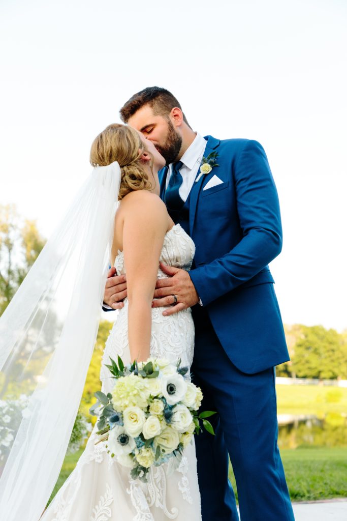 Summer Wedding at Mildale Farm, Natalie Nichole Photography, Kansas City Wedding Photographer, blue and white wedding, long veil, bride and groom portraits