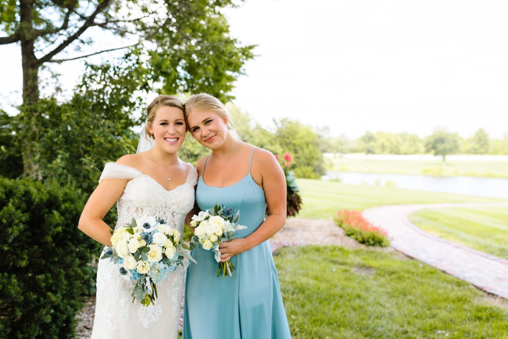 Summer Wedding at Mildale Farm, Natalie Nichole Photography, Kansas City Wedding Photographer, blue and white wedding, anemone, wedding dress, strapless wedding dress, wedding dress with removable straps, cathedral veil, maid of honor, strapless bridesmaid dress, light blue bridesmaids dress, sky blue, summer wedding color palette, spring wedding color ideas, what colors look good with blue