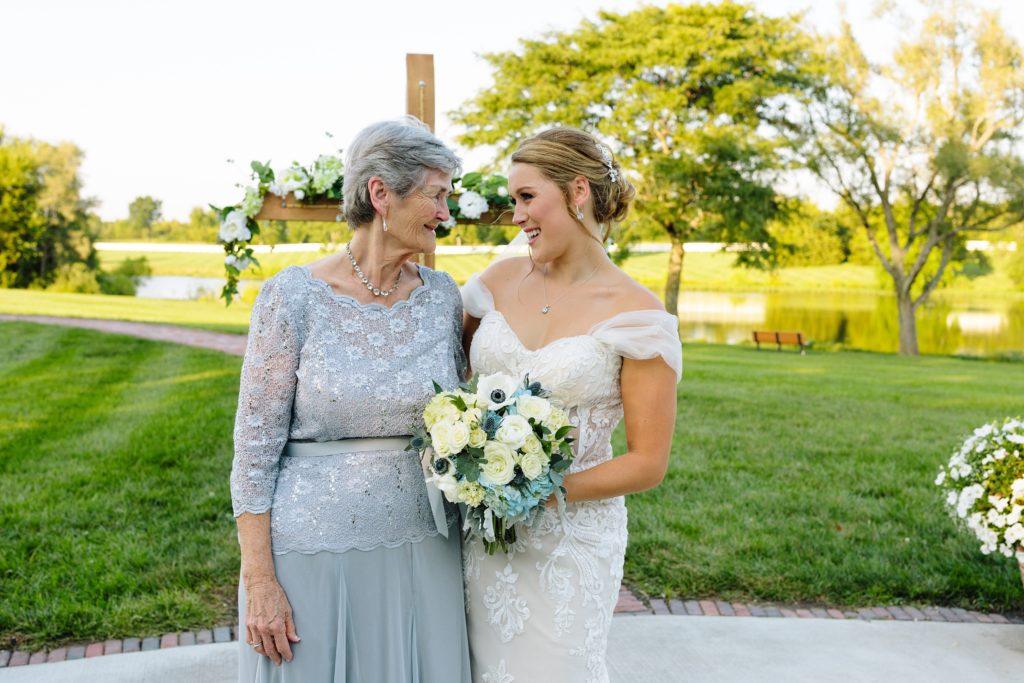 Summer Wedding at Mildale Farm, Natalie Nichole Photography, Kansas City Wedding Photographer, sunset wedding, kansas city wedding, family photos, bride with grandma, grandma of the bride dress, how to include your grandparents on your wedding day, special moment, grandma with granddaughter