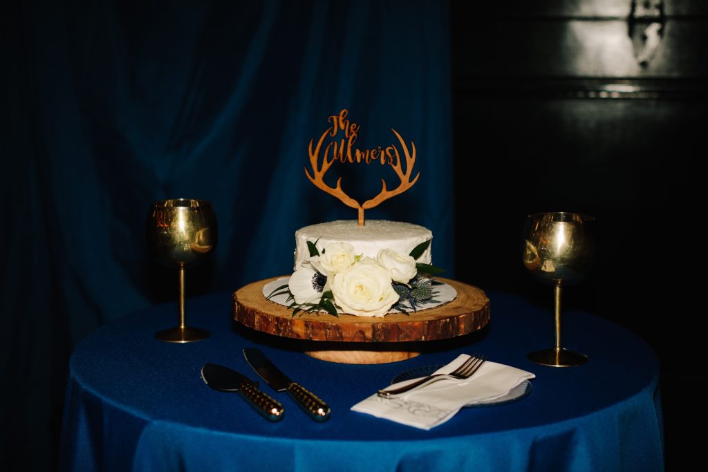 Summer Wedding at Mildale Farm, Natalie Nichole Photography, Kansas City Wedding Photographer, cake cutting, small cake to cut, wooden cake topper, toasting goblets, wooden cake stand, barn wedding,