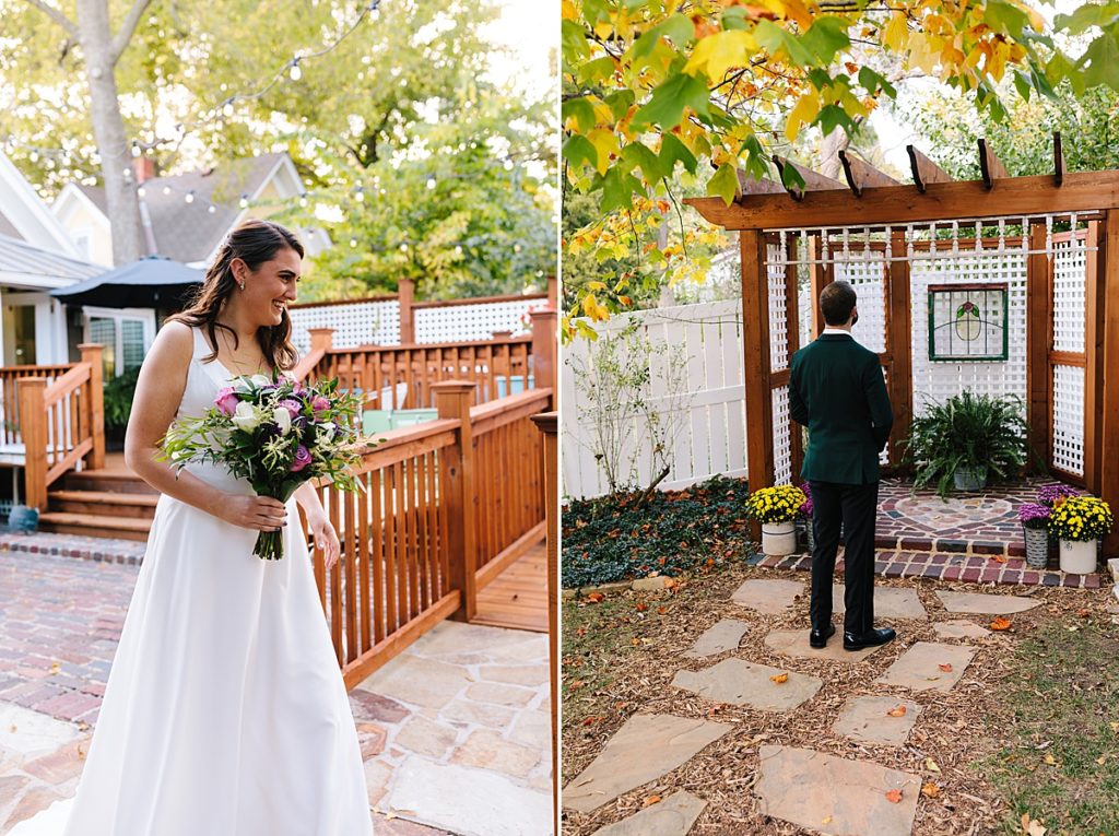 first look between bride and groom at The Vintage House in Kansas City