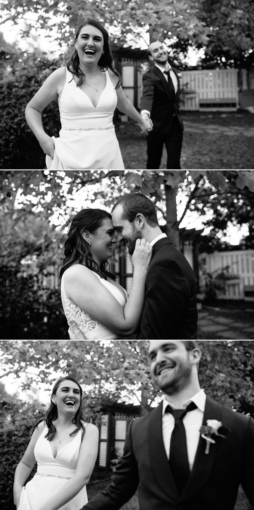 bride and groom black and white portraits at their micro wedding in kansas city