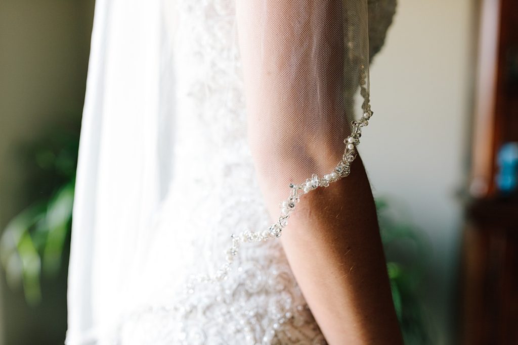 beaded detail on edge of wedding veil