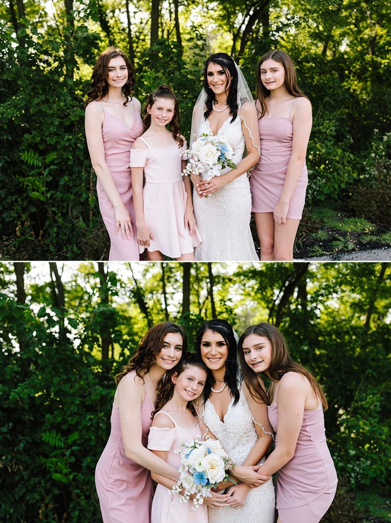 bride with her sisters and honorary junior bridesmaids