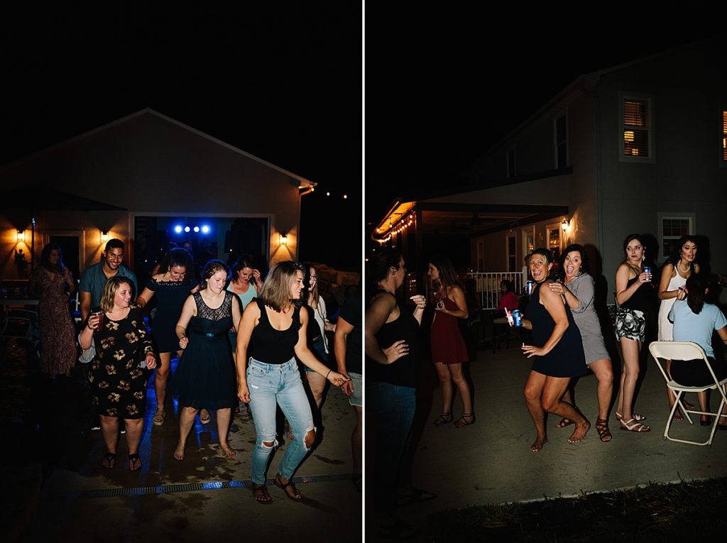 dj gets the dance floor packed at backyard wedding reception