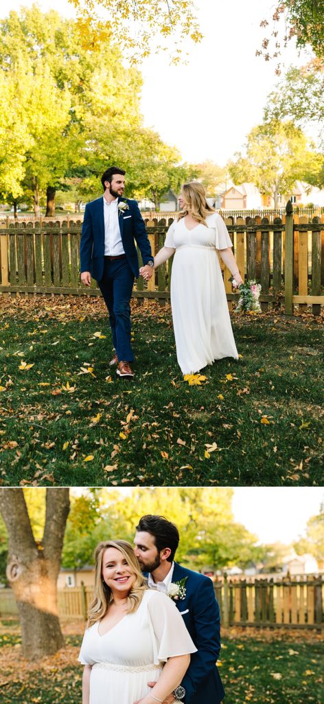 bride and groom fall wedding color palette in Kansas City