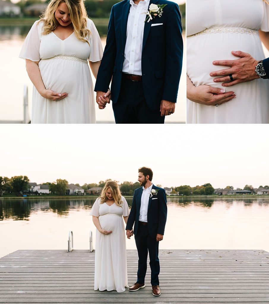 pregnant bride and groom after their elopement, baby bump photos and poses to do on wedding day,