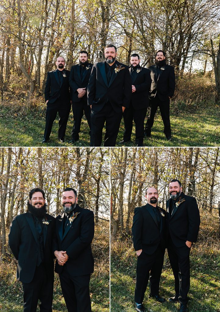 groom and groomsmen in all black suits