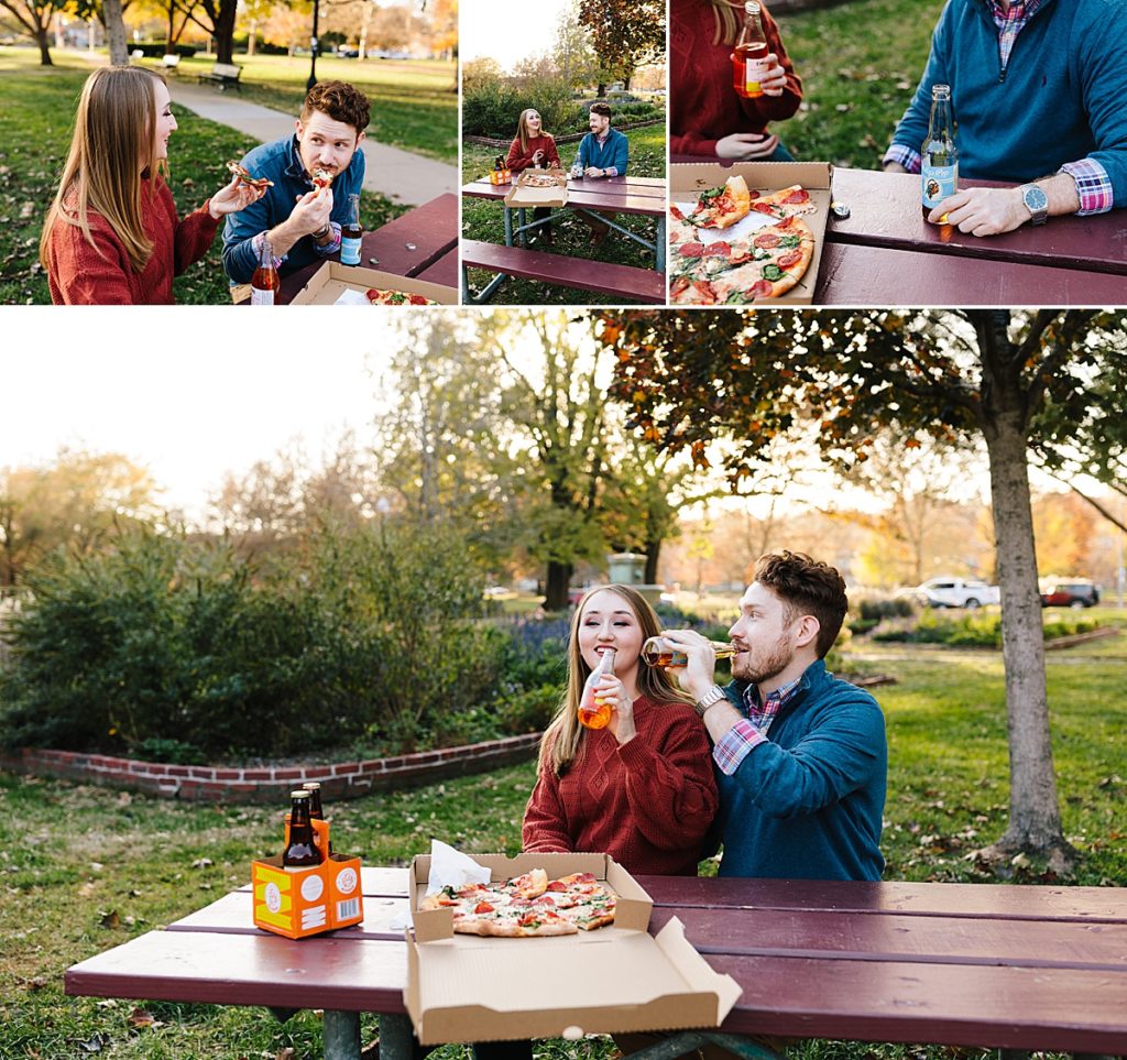 Pizza Date Photo Session in Lawrence Kansas, unique couples photos, couples photo session idea, adventurous couple, pizza photoshoot, kansas city photographer, Lawrence photographer, fall couples photos, engagement session, cute engagement picture ideas, alternative couple, papa kenos pizza, mass street,
