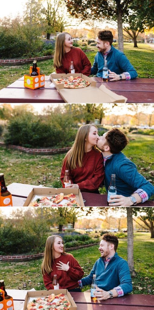Pizza Date Photo Session in Lawrence Kansas, unique couples photos, couples photo session idea, adventurous couple, pizza photoshoot, kansas city photographer, Lawrence photographer, fall couples photos, engagement session, cute engagement picture ideas, alternative couple, papa kenos pizza, mass street,