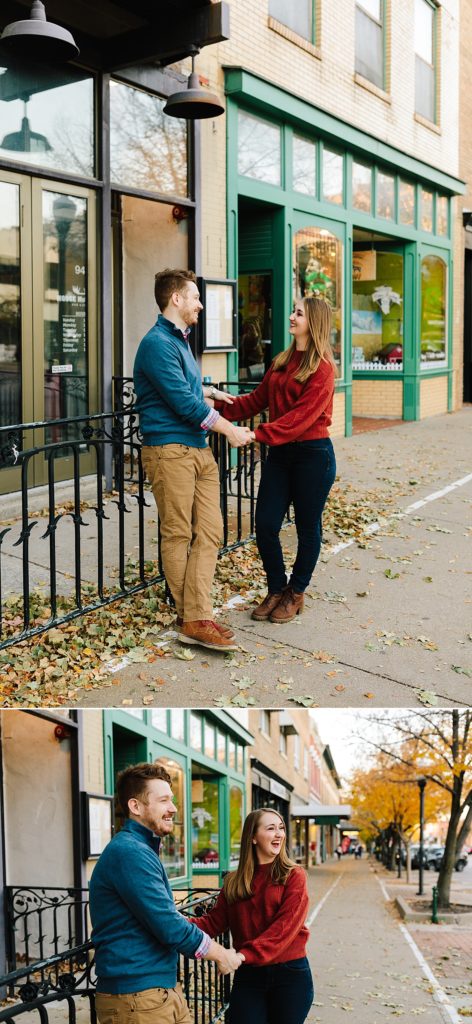 fall couples photos, lawrence date ideas, lawrence engagement photographer, lawrence wedding photographer, south park, mass street, Massachusetts street, rock chalk, university of kansas, fall date ideas, relaxed couples photos, unique couples photos, engagement session ideas, pizza, picnic in the park, what to wear to your fall engagement session,