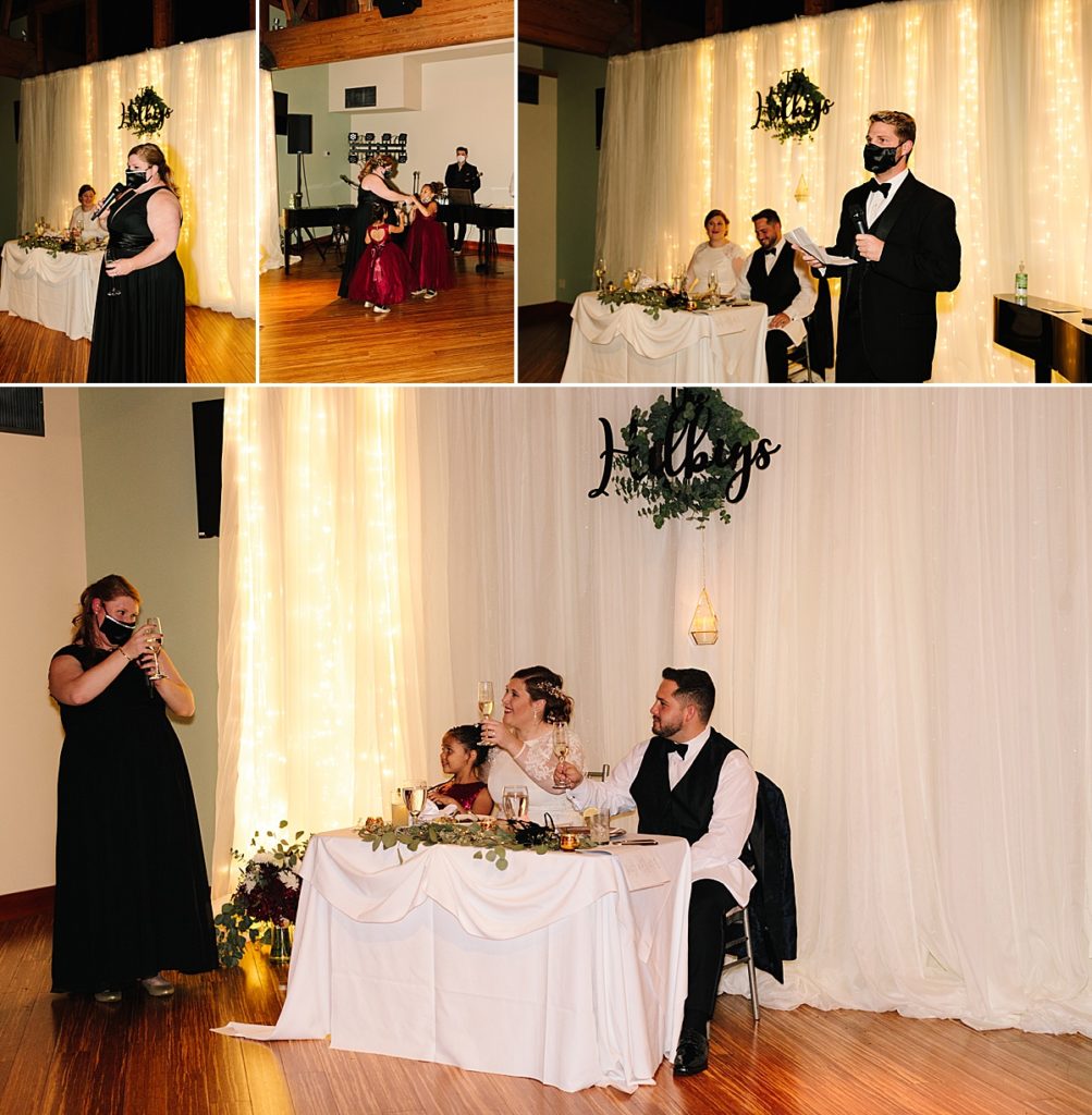 wedding speeches by maid of honor, best man, covid safe wedding reception