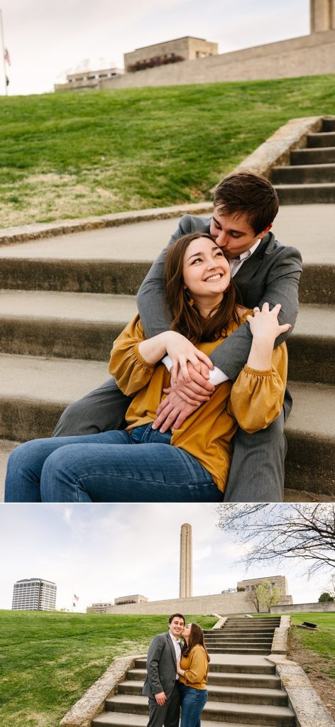 where to propose, best places to propose in kansas city, when to propose, kansas city photographer, liberty memorial, engagement ring, emerald cut engagement ring