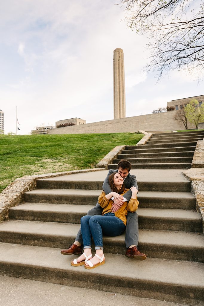 Proposal at the WWI memorial in Kansas City, how to propose, when to propose, proposal photographer in kansas city, kansas city engagement photographer, what to wear when you get engaged, should i propose, engagement ring, kansas city skyline, where to propose in kansas city, liberty memorial