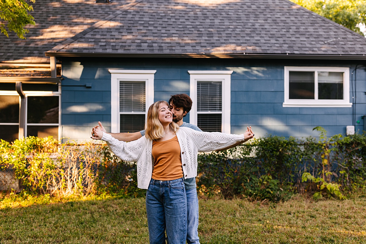 Five Tips For Your In-Home Photoshoot, Kansas City photographer, engagement session, engagement session locations, thrifted home decor, boho home, little blue house, fall engagement session, unique engagement session, intimate engagement session, true love, candid photos, looks like film, golden hour,