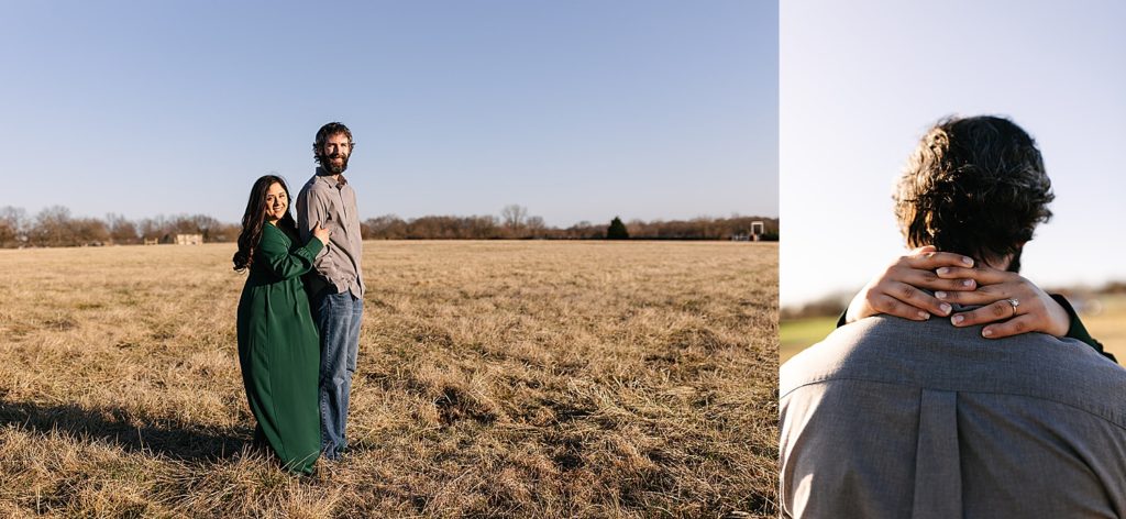 Engaged couple on their own farm land for their Kansas City Engagement session.