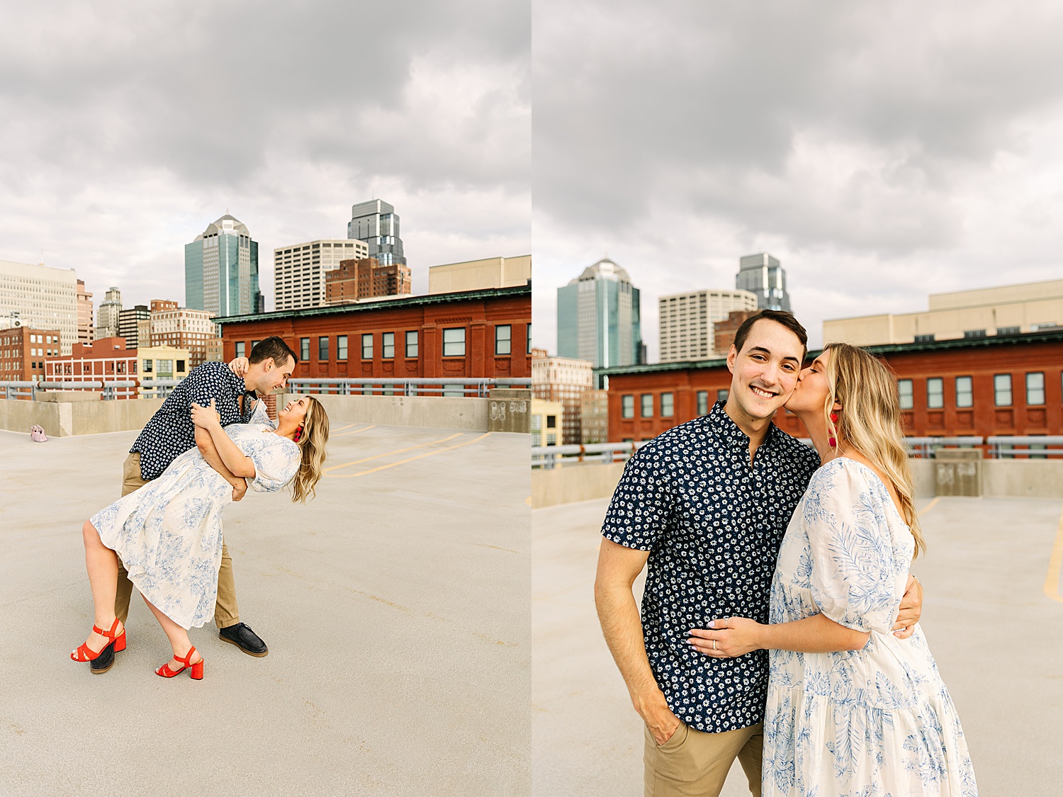 engaged man gets a kiss on the cheek in Kansas City