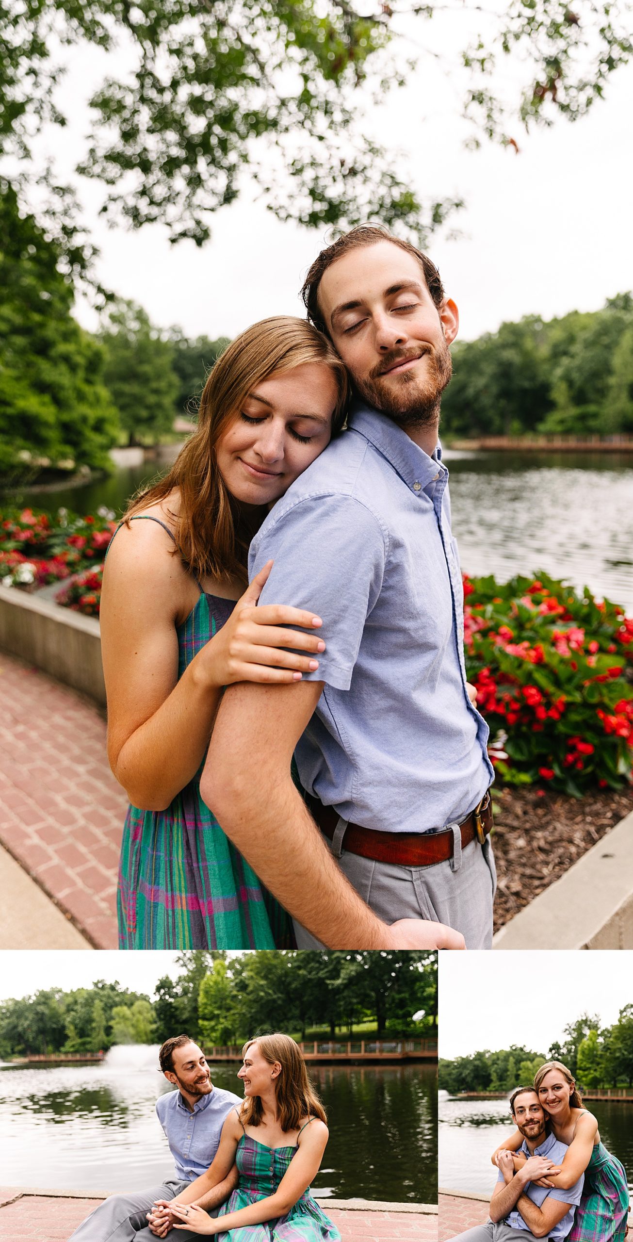 Antioch park engagement couple during the spring with flowers bloomed smiling together 