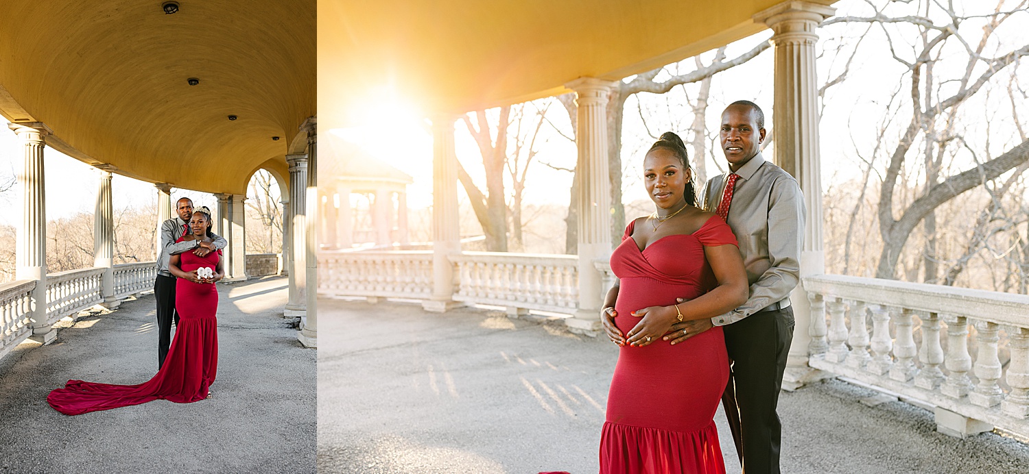 new mom and dad at the colonnade with Kansas City photographer