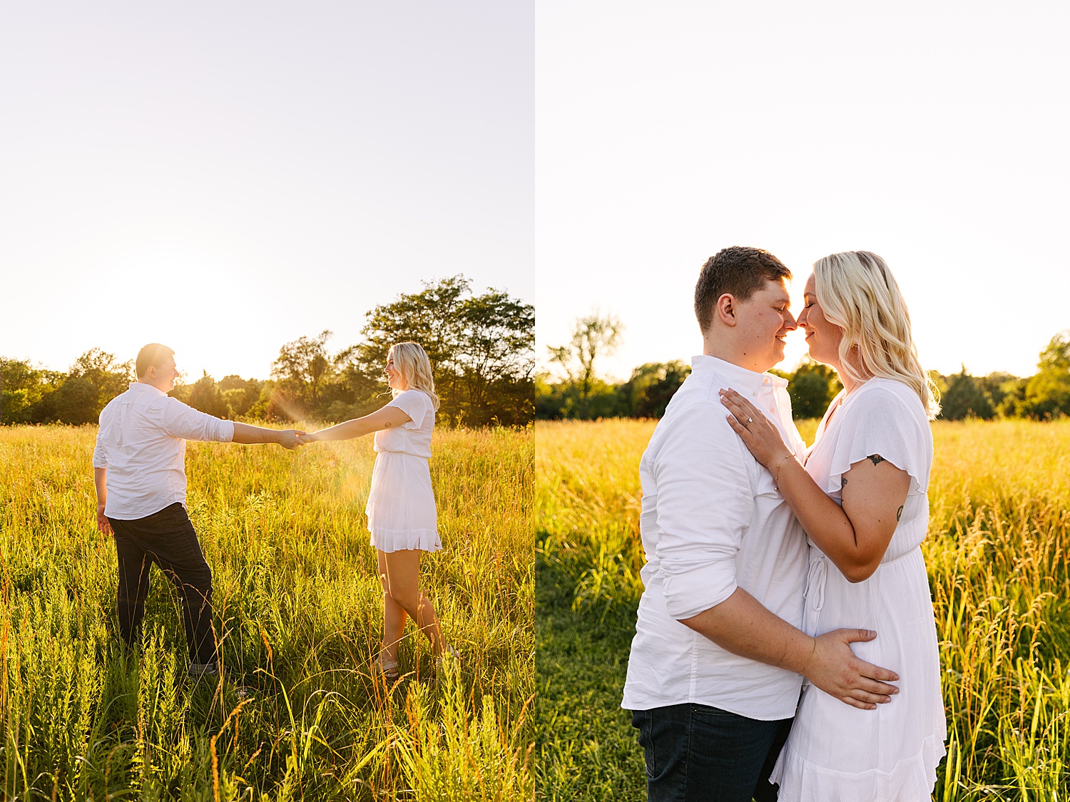 Really engage cobble holding each other at sunset in Grassfield with Kansas engagement photographer