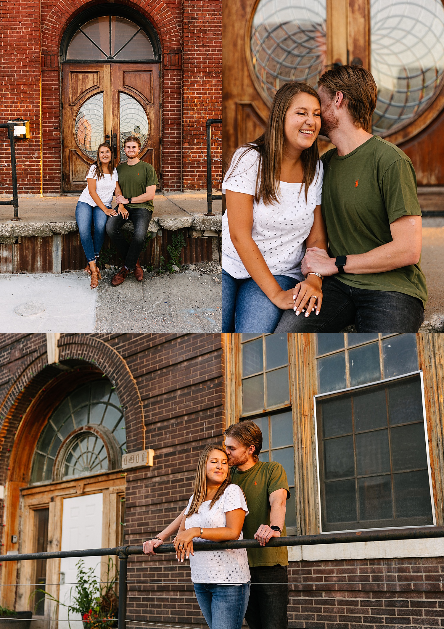 Kansas City summer engagement session with men and woman wearing street clothes