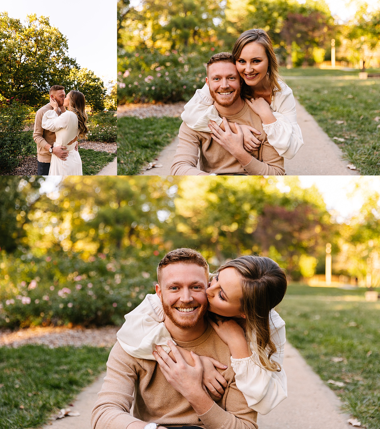 Newly engaged couple holding each other at Kansas City Park for fall engagement session