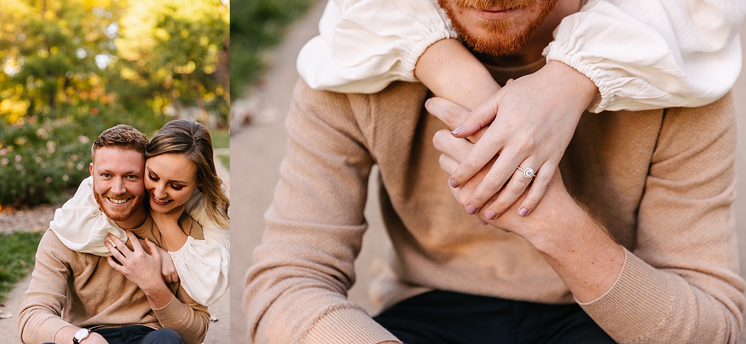 Newly engaged couple shows off ring with Kansas City photographer
