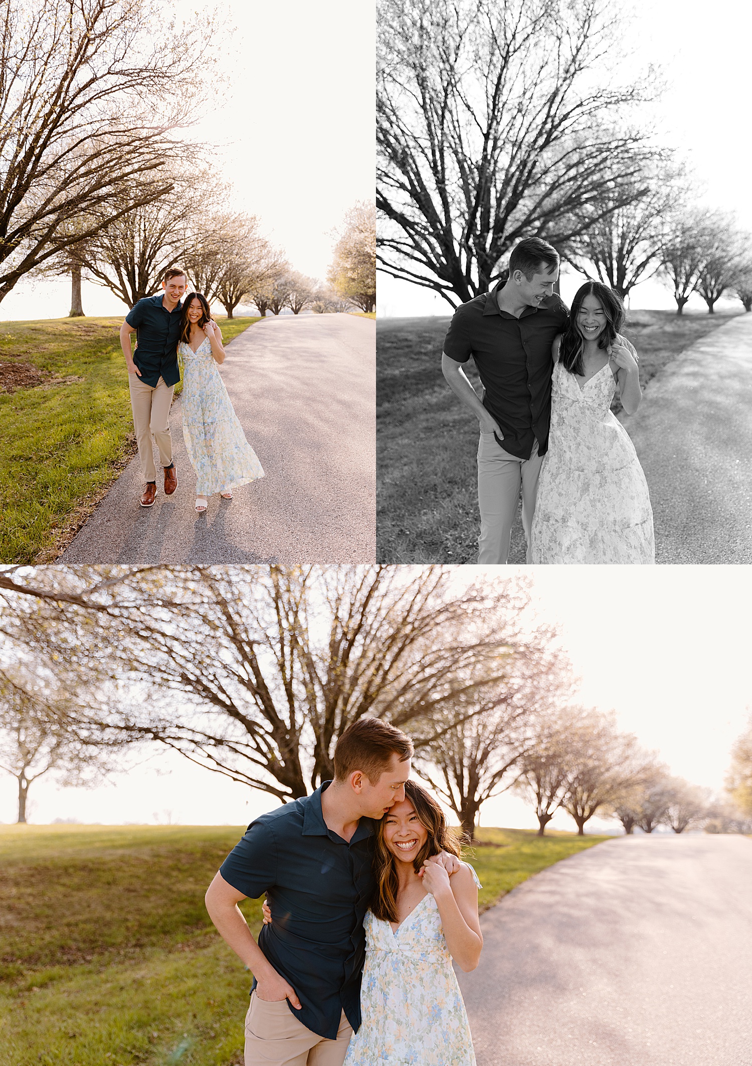 couple dancing on path at Shawnee Mission Park during spring minis with couples photographer 