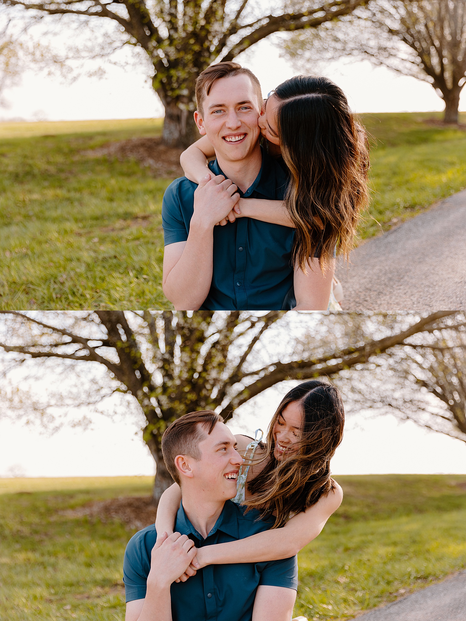 curled hair in the wind during couples session with Kansas City couples photographer 
