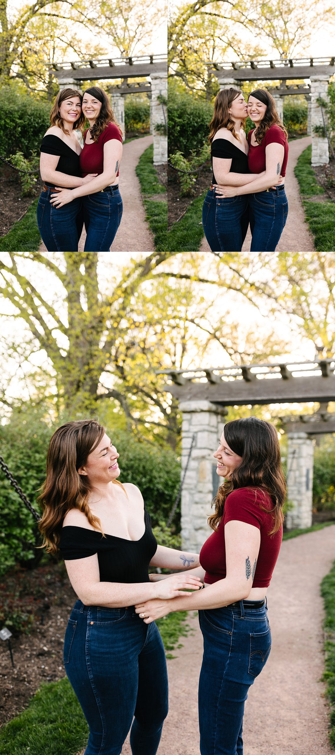tattooed women during loose park rose garden engagement session 