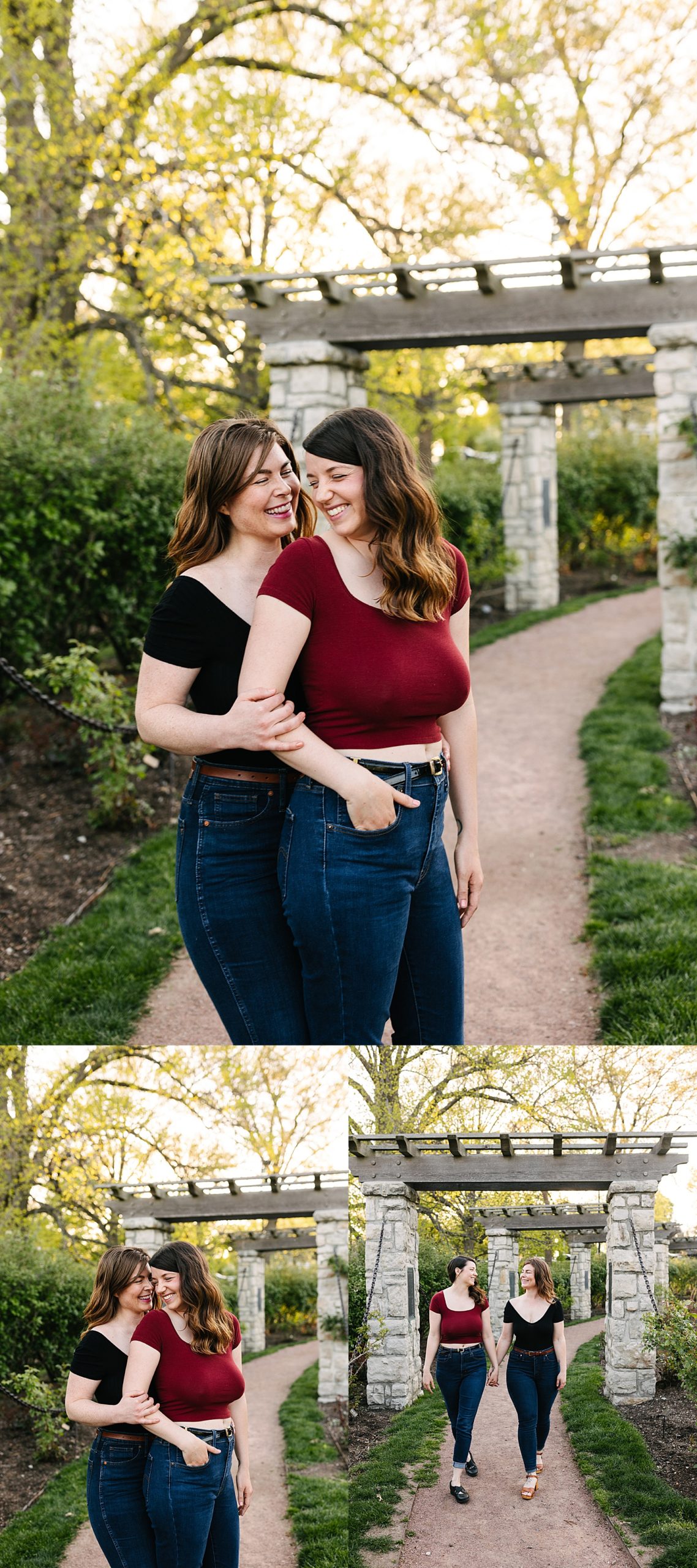 women wearing red and black cropped top during engagement session with photographer 