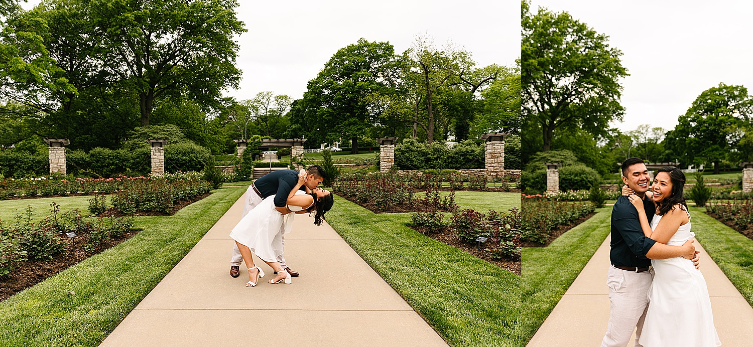walking path in spring loose park in Kansas City with Kansas City wedding photographer 