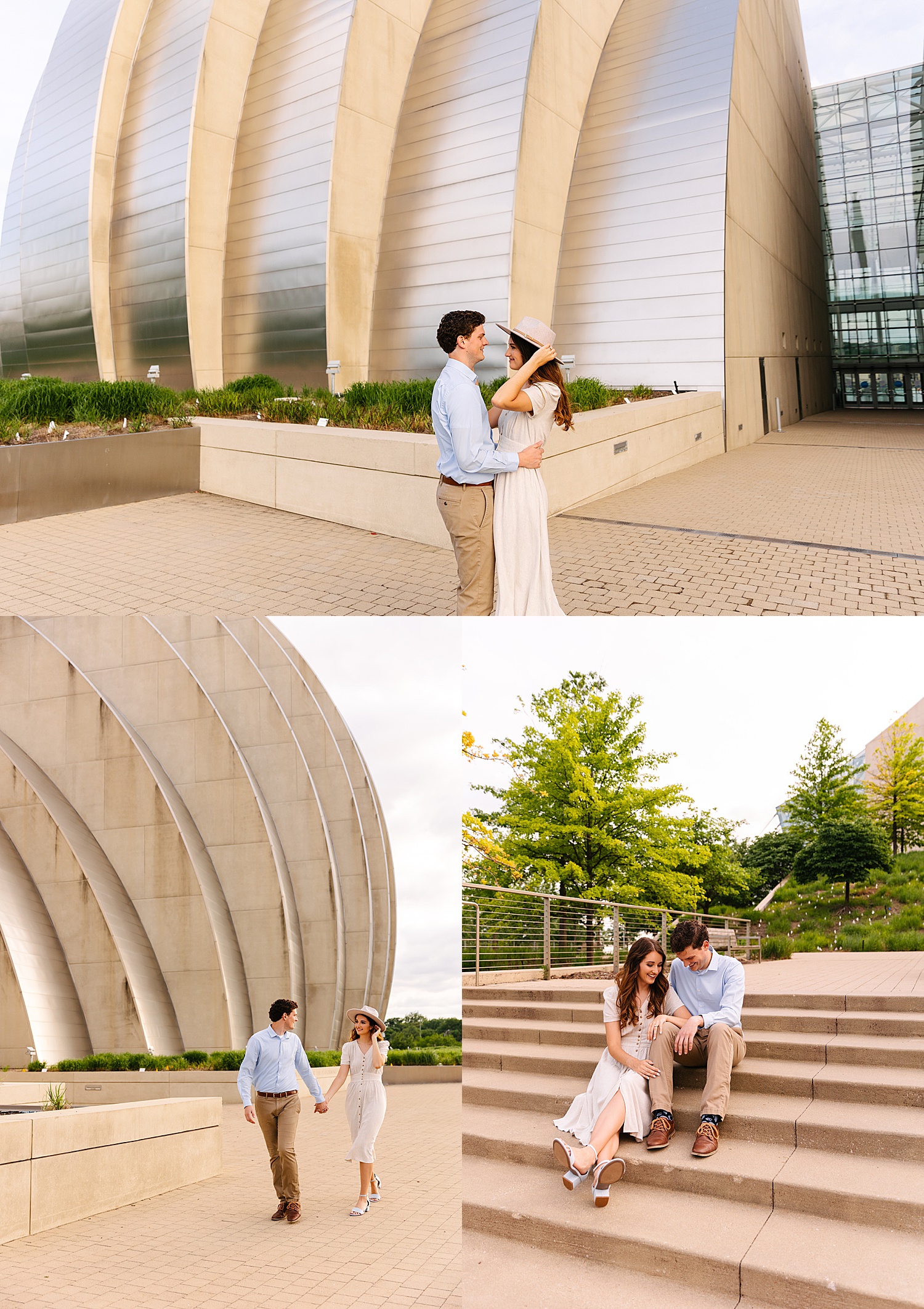 couple sitting on the steps looking at engagement ring in Kansas City by Natalie Nichole Photos