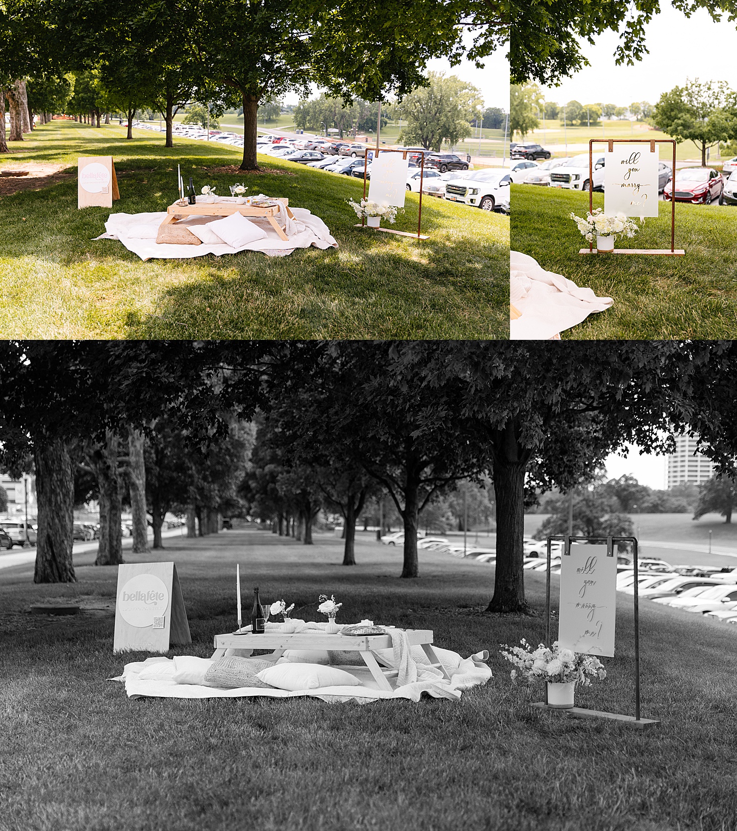 bellafete proposal picnic set up for Justin and andi in Kansas City 
