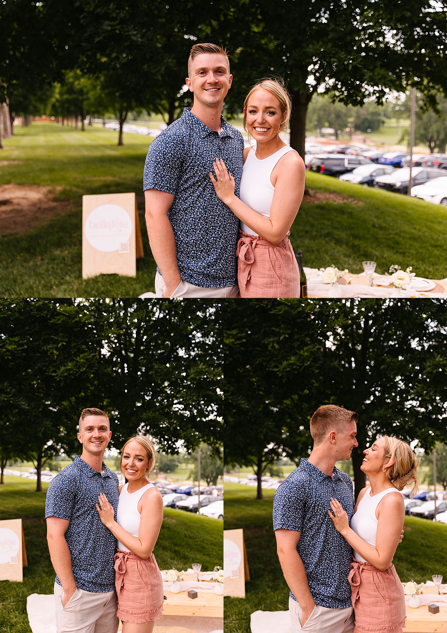 engaged couple standing in front of bellafete proposal location in Kansas City 