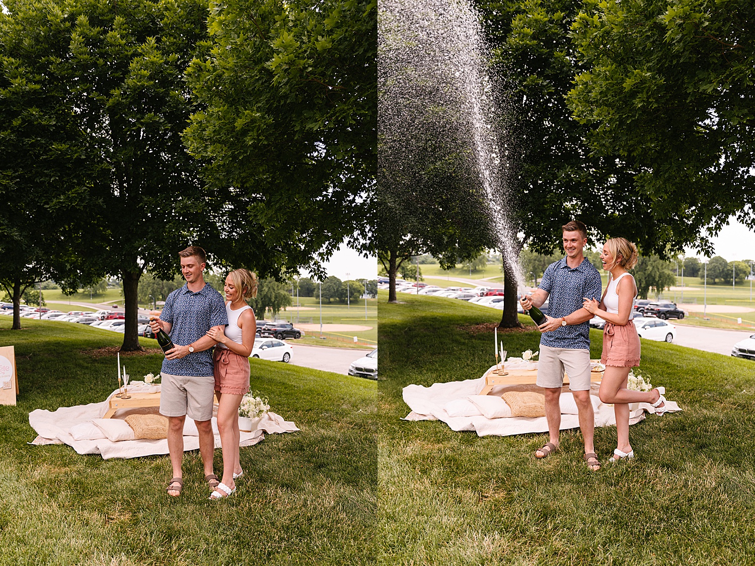 bellafete proposal ending with a champagne pop with Kansas City photographer 