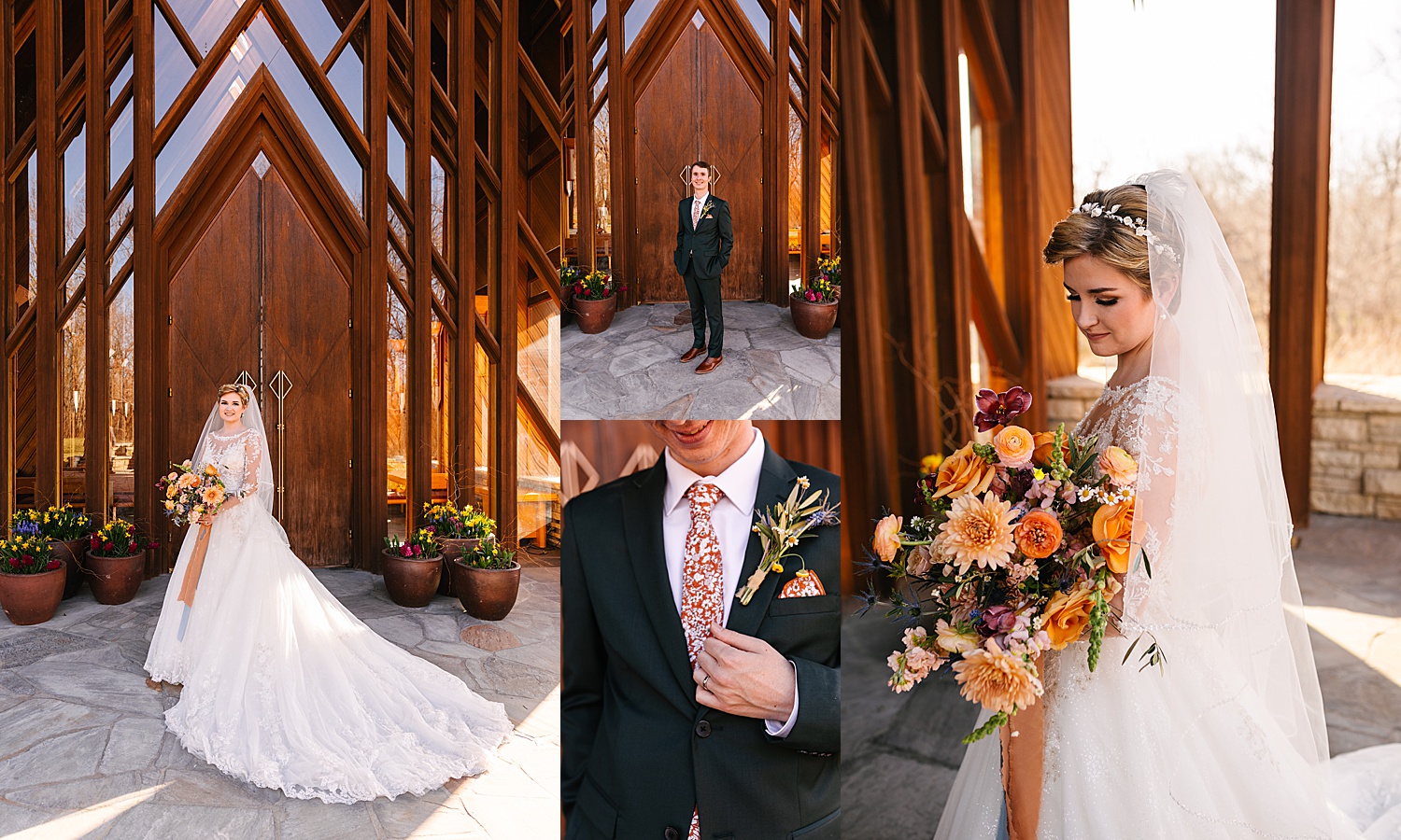bridal portraits of newly marries bride holding warm wedding bouquet at Powell Gardens