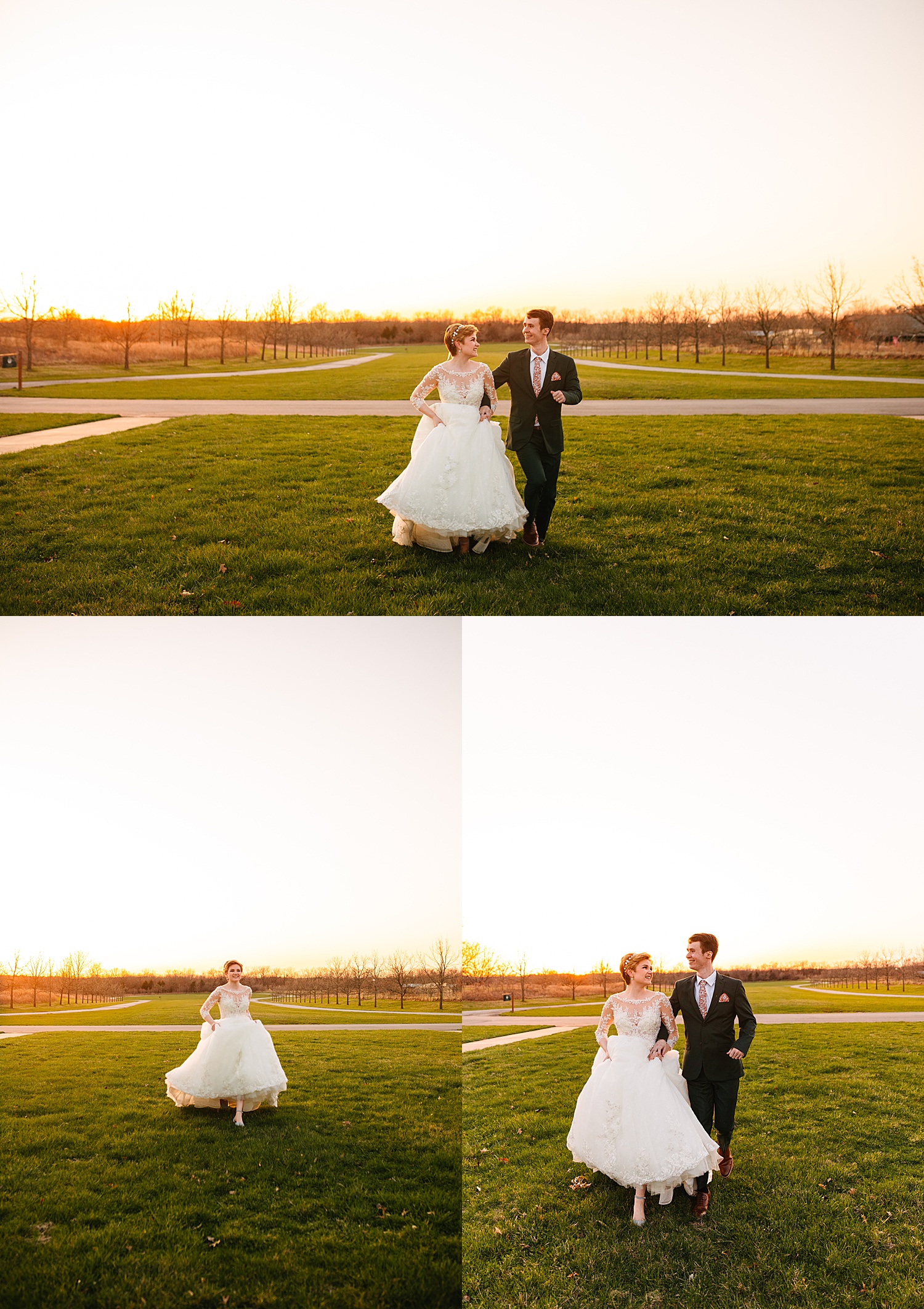 sunset portraits at wedding venue location with Kansas City wedding photographer 