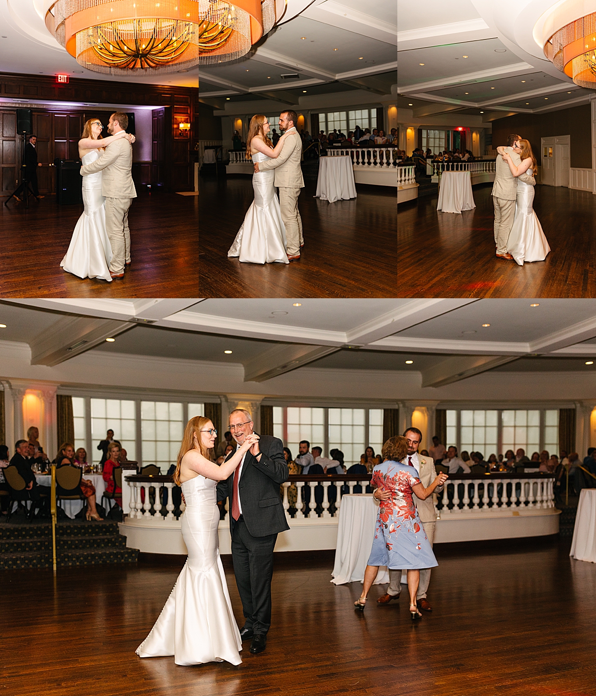first dance with newly marriage couple on dance floor and father of the bride 